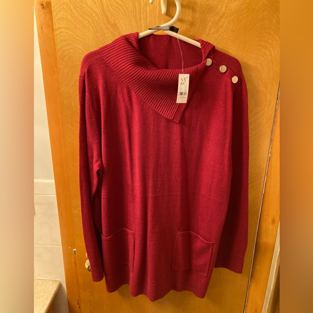 New York & Co Button Down Shoulder Turtleneck w/ Gold Buttons & Front Pockets